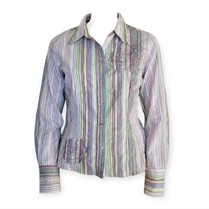 Vintage Y2K Point Zero Striped Crinkle Blouse Embellished Sequins Small